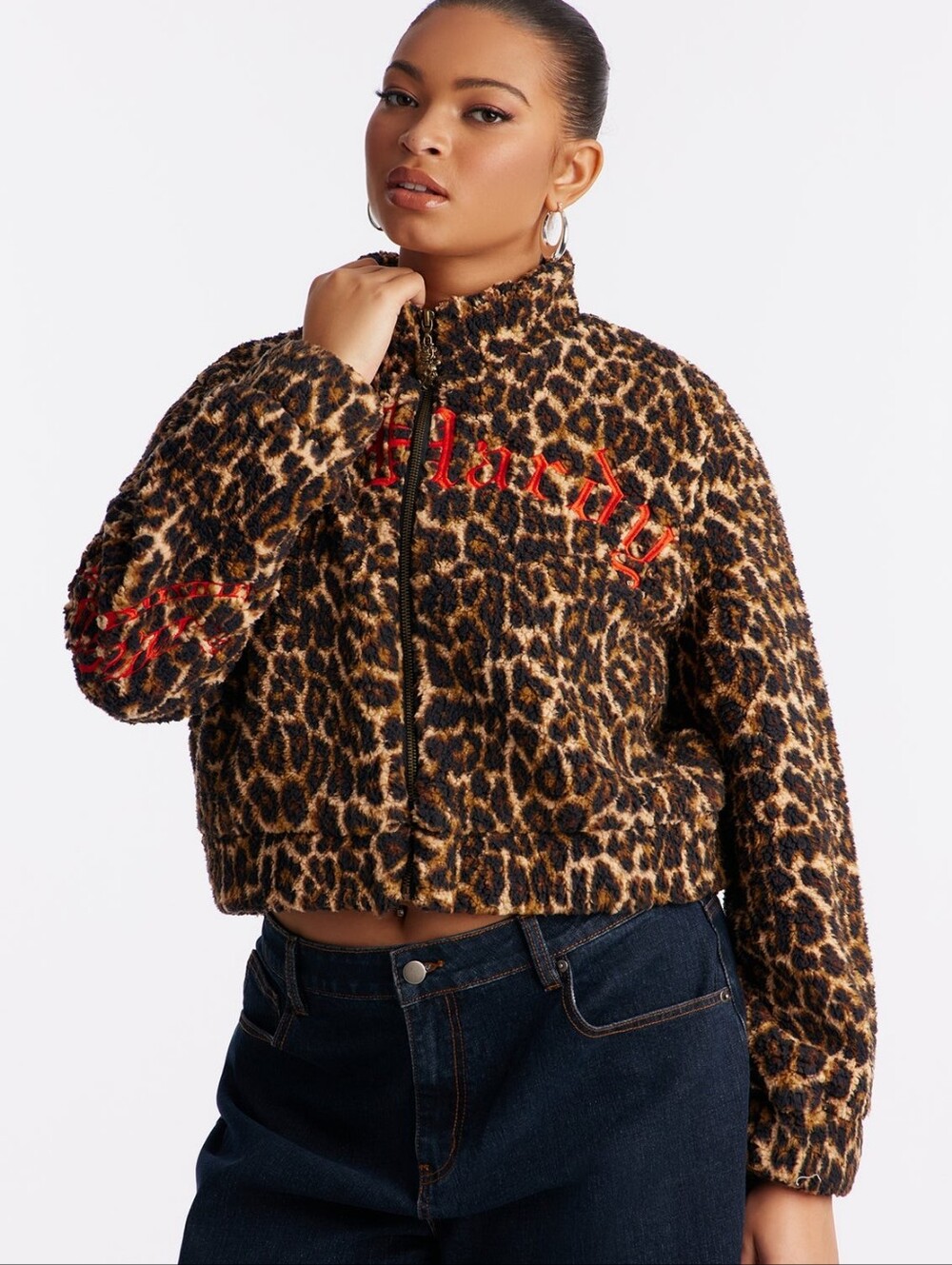 ED HARDY Leopard Sherpa Zip Up Jacket Plus Size 2X NWT